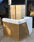 White L-Shape Reception Desk 1.2m with Brown Storage - 2