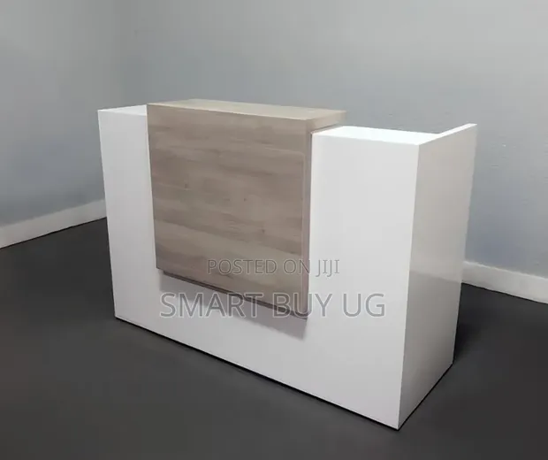 White Wooden Reception Desk 1.4m with Drawers - 1