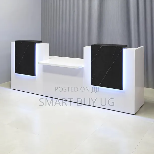 White L-Shape Reception Desk 1.6m with Drawers - 1