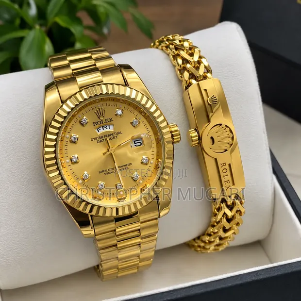 Luxury Rolex Watch & Bracelet Set | Gold Finish - 1