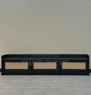 6ft Black Wooden TV Stand with Drawers