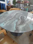 Epoxy Grey and Sky Blue Marble Six Seater Dining Table - 1