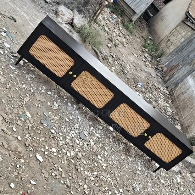 1.8m Black Wall Unit TV Stand with Drawers - 1