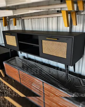 Bianca 1.5m Black Wall TV Stand with Drawers and Shelves