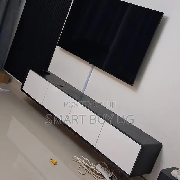 White TV Stand 1.8m - Floating Wall Unit - 1