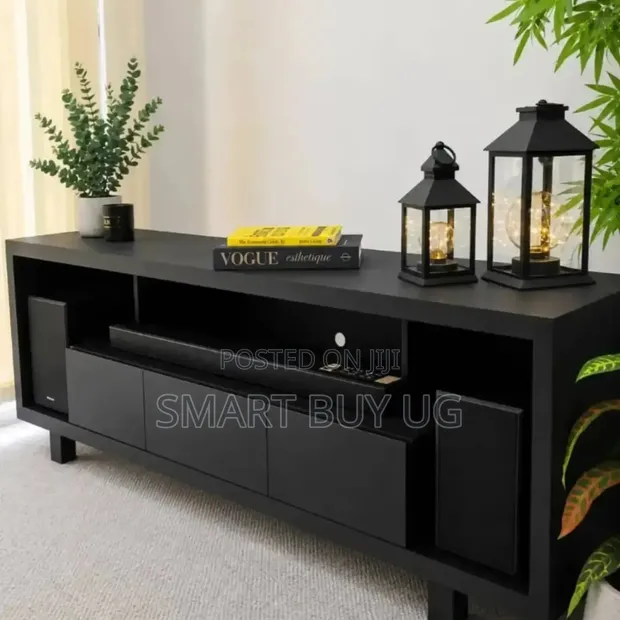 Modern 6ft Black TV Stand Unit with Storage - Brand New - 1