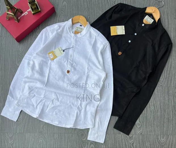 Mandarin Collar Half-Placket Casual Linen Shirts - 1