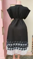 Elegant Black Women's Midi Dress with Floral Lace Hem - 2