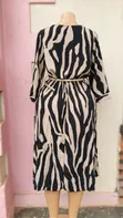Stylish Black and Beige Animal-Print Midi Dress - 1