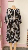 Stylish Black and Beige Animal-Print Midi Dress - 2