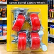 50mm Swivel Caster Wheels (2-Inch) - 4-Pack with Brakes - 2