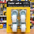 40mm Swivel Caster Wheels - 1.5" Light Duty Set of 4 - 2