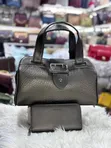 Genuine Leather Cylindrical Handbag and Wallet - 1
