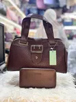 Genuine Leather Cylindrical Handbag and Wallet - 3