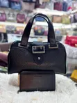 Genuine Leather Cylindrical Handbag and Wallet - 4