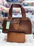 Genuine Leather Cylindrical Handbag and Wallet - 5