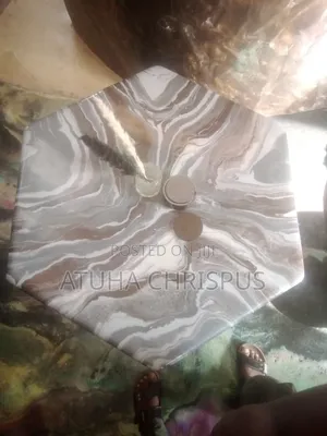 Hexagonal Marble Table with Copper & Grey Epoxy