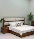 Mahogany Hardwood Bed (6x6) with Leather - 2