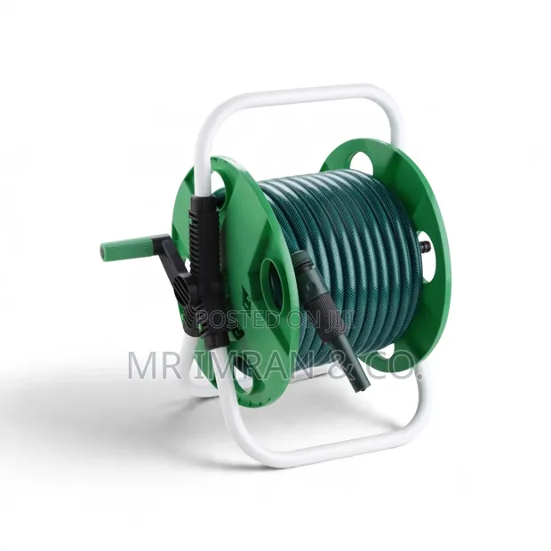 Free-Standing Green PVC Garden Hose Reel - 1