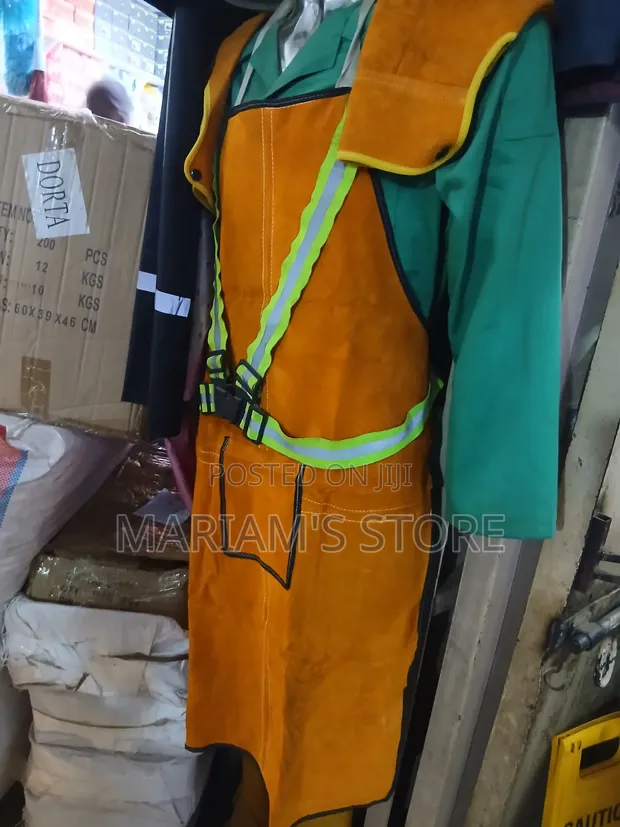 Heavy-Duty Leather Welding Bib Apron with Reflective Straps - 1
