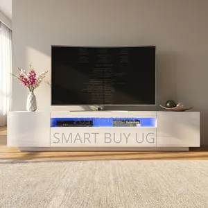 6ft White TV Stand with LED Lights