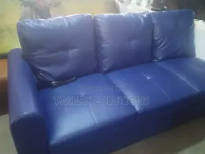 3-Seater Blue Faux Leather Reception Sofa