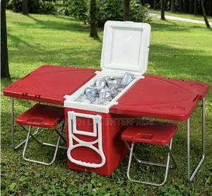 3-in-1 Cooler Box with Table & 2 Stools - Red