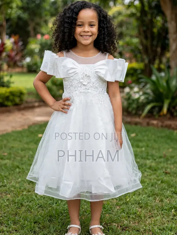Girls White Party Dress (6-12 Years) - 1