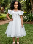 Girls White Party Dress (6-12 Years) - 1