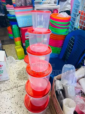 6pcs Red Top Plastic Food Storage Containers Set