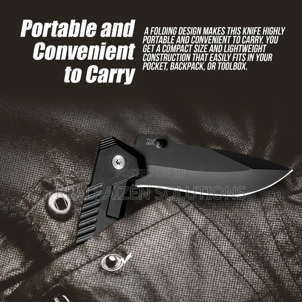 Folding Pocket Camp Knife with Flipper Open - 1