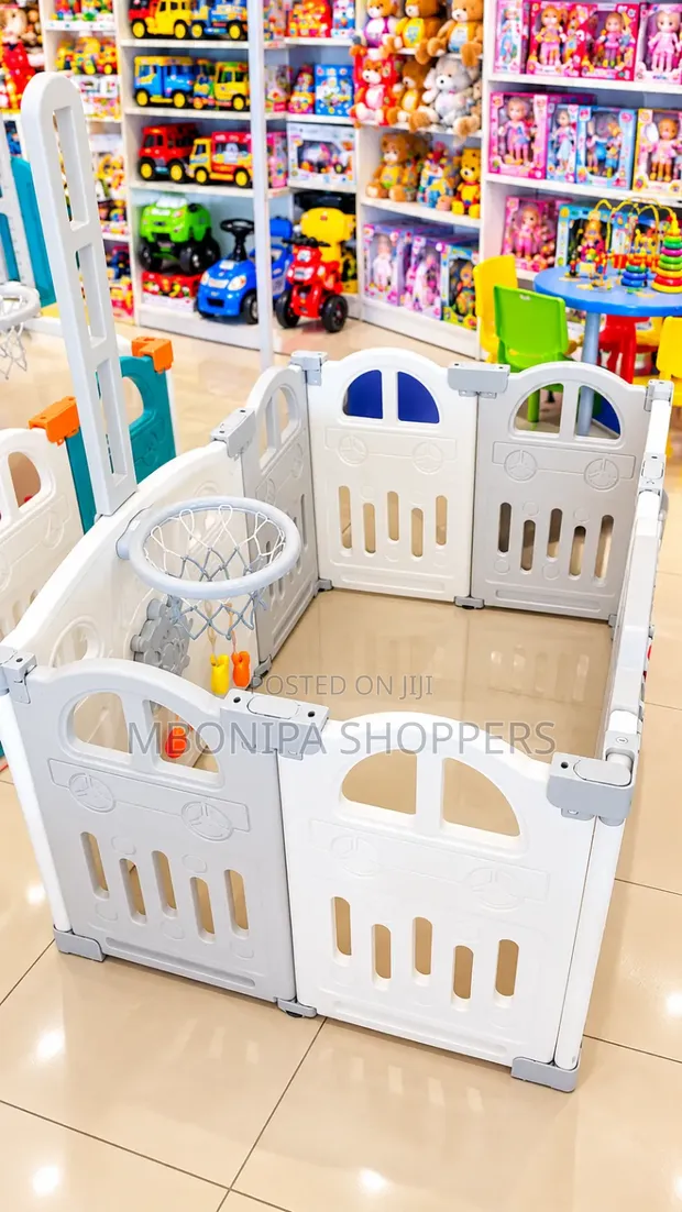 Kids Plastic Playpen with Basketball Hoop - 1