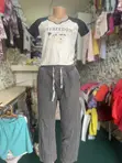 Ladies Grey Drawstring Pants + Bear Crop Top - Size S/M - 1