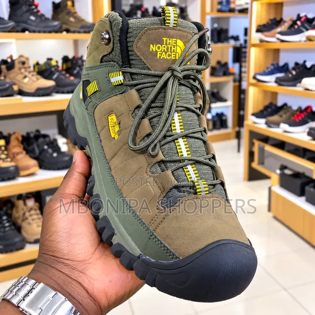 Men's Outdoor Hiking Boots - Olive Green & Brown - 1