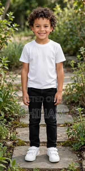 Kids White T-Shirt and Black Jeans Set
