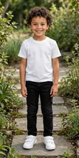 Kids White T-Shirt and Black Jeans Set - 1