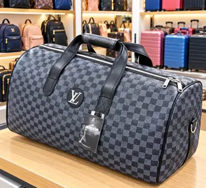 Stylish Grey Checkerboard Travel Duffel Bag