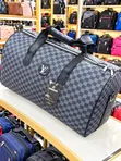 Stylish Grey Checkerboard Travel Duffel Bag - 2