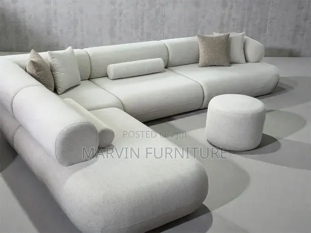 White L-Shape Sofa Set - 5 Seaters - 1
