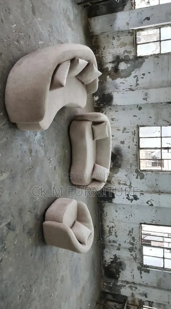 6 Seater Beige Bean Sofa - 1