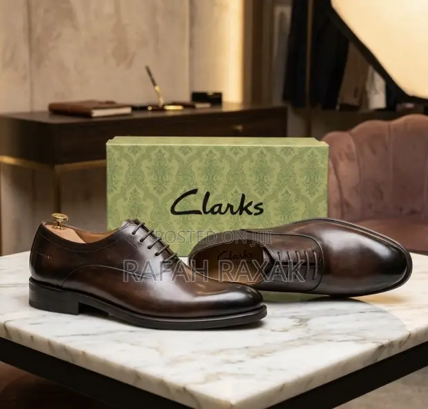 Men's Clarks Formal Leather Shoes - Dark Brown - 1