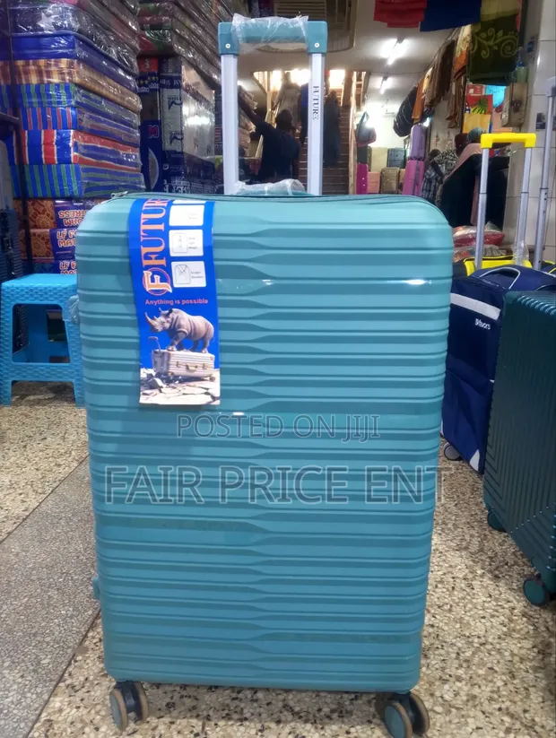 Large Blue Rubber Plastic Suitcase - 1