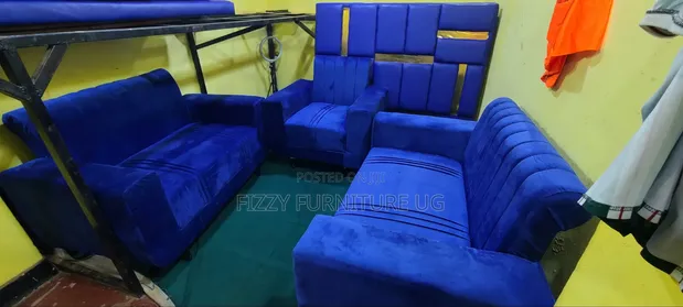 Blue Sofa Set and Bed Combo - 1