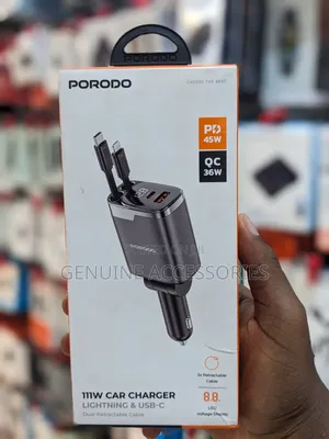 Porodo 111W Car Charger with Dual Retractable Cables