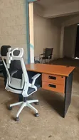 Adjustable Black & White Office Chair and Table - 1