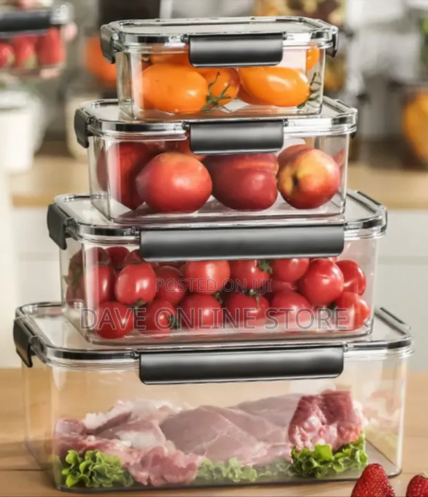 4pc Airtight Transparent Fridge Containers Set - 1