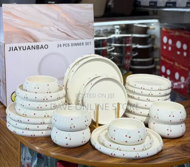 24Pc Cherry Finished Dinner Set - 1