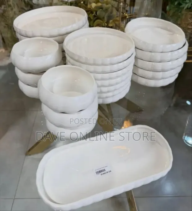 25pc Ribbed Pure White Dinner Set - 1