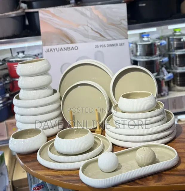 Beige on White Dinner Set - 1
