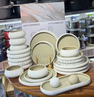 Beige on White Dinner Set